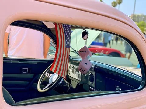 Interior of an old car, view through the window Stock Photos