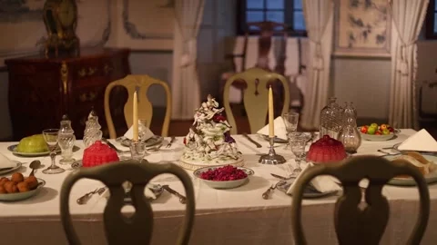 Interior of an old castle kitchen with medieval-style food  4K Stock Footage 321155713