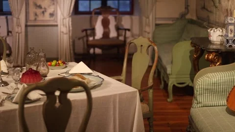 Interior of an old castle kitchen with medieval-style food  4K Stock Footage 321155745