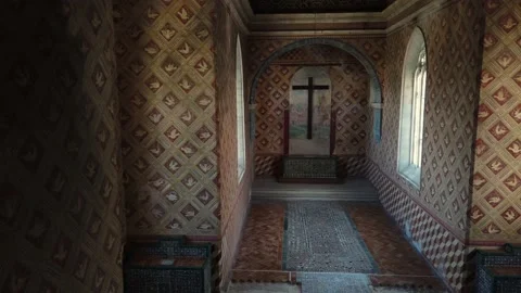 Interior of an old chapel Stock Footage 136429033
