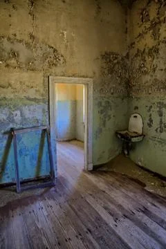 Interior of an old house in kolmanskop's ghost town namibia Stock Photos