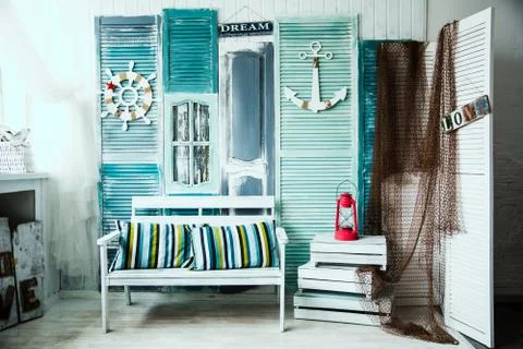 Interior of the old room in a nautical theme Stock Photos
