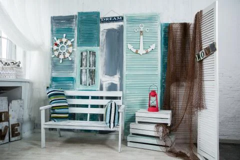 Interior of the old room in a nautical theme Foto stock