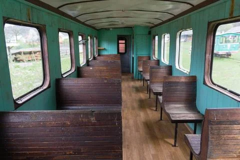 Interior of the old Soviet-era narrow-gauge railway car Foto stock