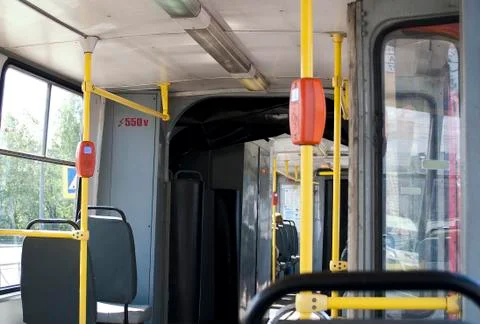 The interior of the old tram. 2 Stock Photos