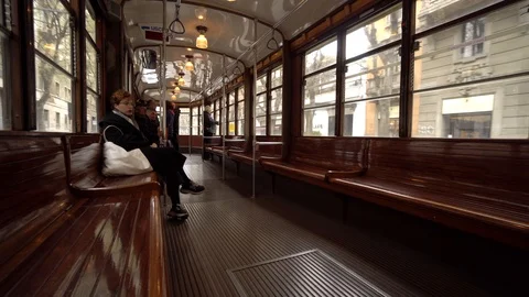 Interior of an old tram Video stock 104848849