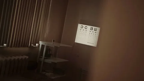 Interior of ophthalmology office with white chart and letters for vision testing 스톡 동영상 317807012