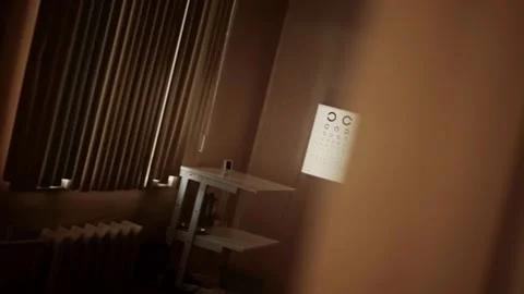 Interior of ophthalmology office with white chart and letters for vision testing Stock-Footage 318288822