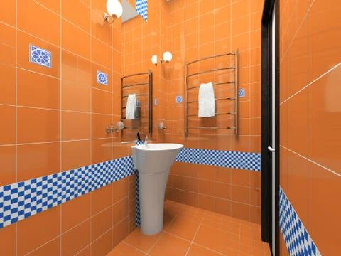 Interior of the orange bathroom Stock Illustration