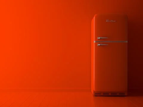 Interior with orange fridge 3D illustration Stock Illustration