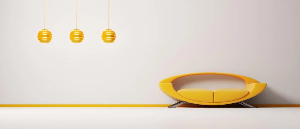 Interior with orange sofa 3d Stock Illustration