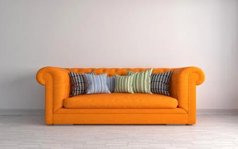 Interior with orange sofa. 3d illustration Stock Illustration