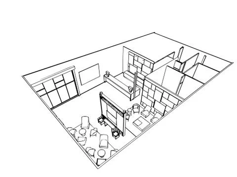 Interior outline drawing sketch Stock Illustration
