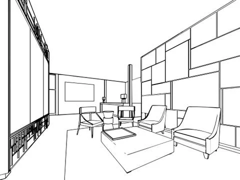 Interior outline drawing sketch Stock Illustration