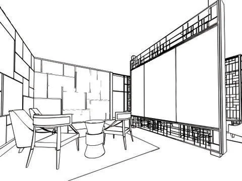 Interior outline drawing sketch Stock Illustration