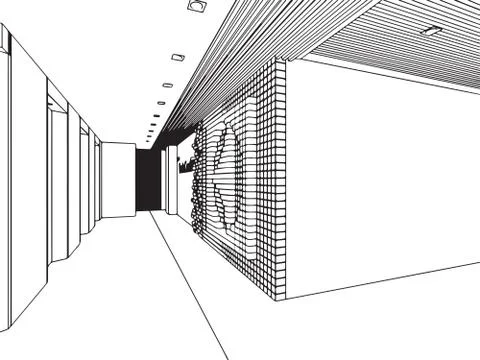 Interior outline sketch drawing perspective office Stock Illustration