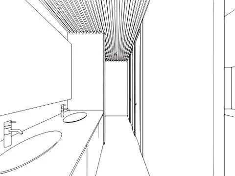 Interior outline sketch drawing perspective office Stock Illustration
