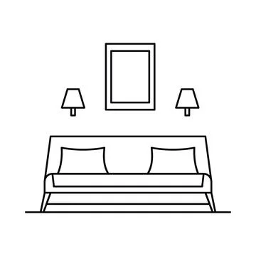 Interior with in outline style Stock Illustration