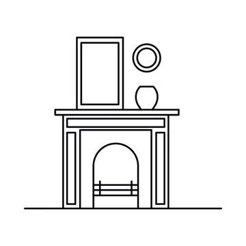 Interior with in outline style Stock Illustration