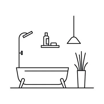 Interior with in outline style Stock Illustration