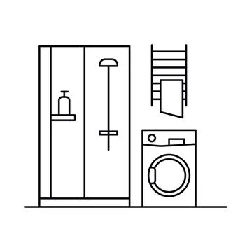 Interior with in outline style Stock Illustration