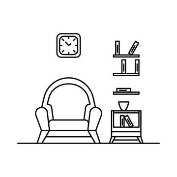 Interior with in outline style Stock Illustration