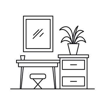 Interior with in outline style Stock Illustration