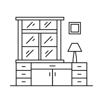 Interior with in outline style Stock Illustration