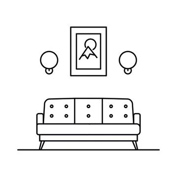 Interior with in outline style Stock Illustration