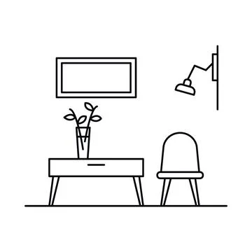 Interior with in outline style Stock Illustration