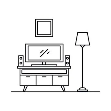 Interior with in outline style Illustrazione stock