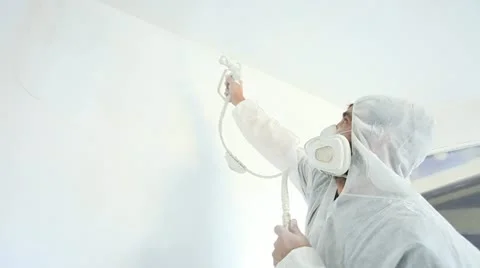 Interior Painter, spraying walls with emulsion. Stock-Footage 12185745