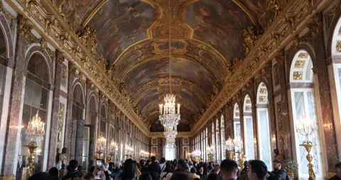 Interior of Palace of Versailles with tourists Stock Footage 330333846