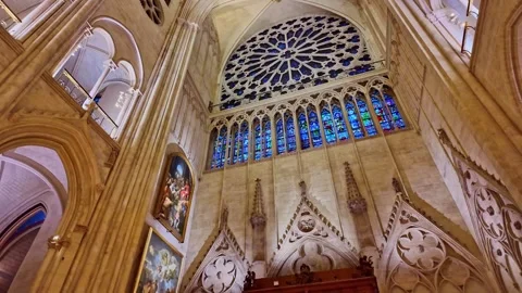 Interior Pan of Notre-Dame de Paris Architecture - France Stock Footage 310984187
