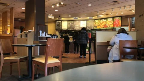 Interior of Panera Bread Restaurant, People Ordering Food Stock Footage 223999830