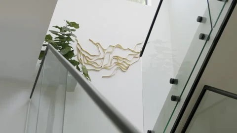 Interior part of building with white wall and abstract golden decoration Stock Footage 283497531