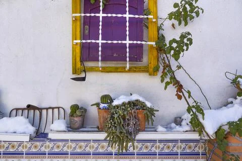 Interior patio with decorative elements in typically Andalusian colors Stock Photos