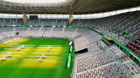 An interior perspective of the Nelson Mandela Stadium, showcasing the modern sea Stock-Footage 336485396