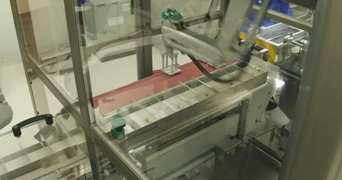 Interior of a pharmaceutical industry equipment for packing medicine. Stock Footage 101098037