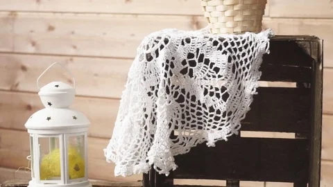 Interior Photo Shoot. Lace, Boxes, Easter Stock Footage 73966852