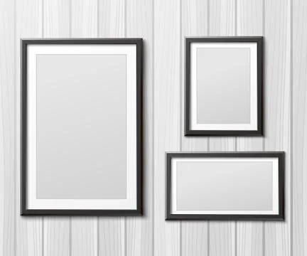 Interior picture or photo frames on white wall, realistic vector illustration. Illustration