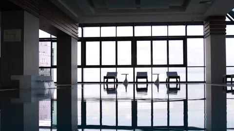 Interior of the pool room in the hotel Stock Footage 92498015