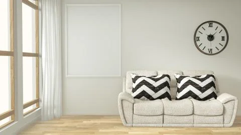 Interior poster frame mock up living room with  white sofa room minimal desig Stock Illustration