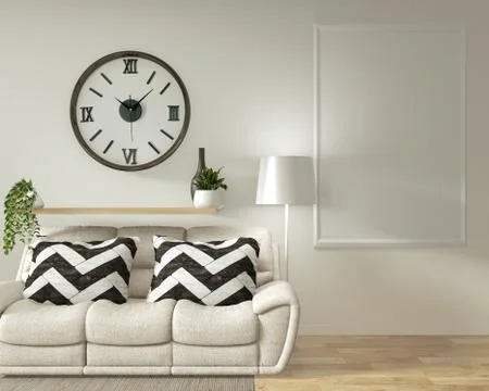 Interior poster frame mock up living room with  white sofa room minimal desig Stock Illustration