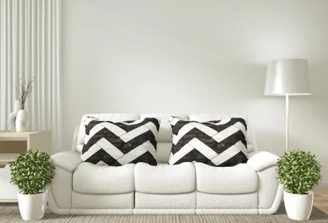 Interior poster frame mock up living room with  white sofa room minimal desig Stock Illustration