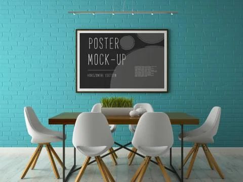 Interior with poster mock up 3D rendering Stock Illustration