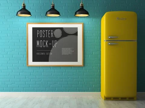 Interior with poster mock up 3D rendering Stock Illustration