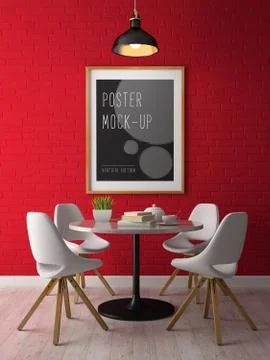 Interior with poster mock up 3D rendering Stock Illustration