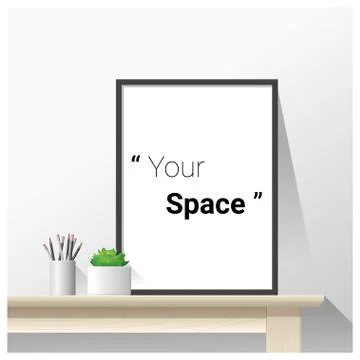 Interior poster mock up with empty frame on wooden table Stock Illustration