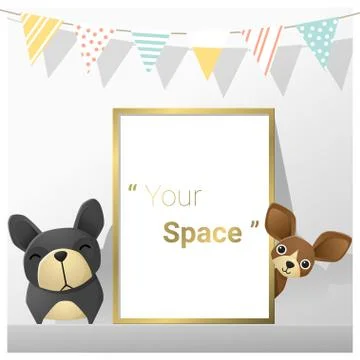 Interior poster mock up with empty frame and dogs Stock Illustration